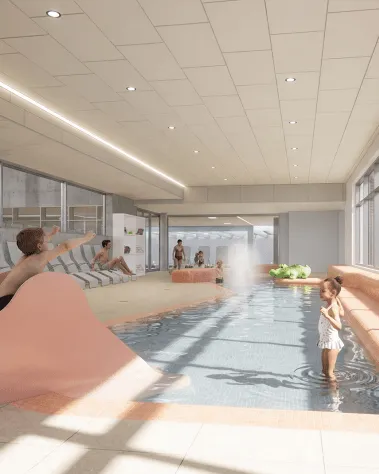 Kinderbereich im Mirador mit Wasserbecken und Rutsche